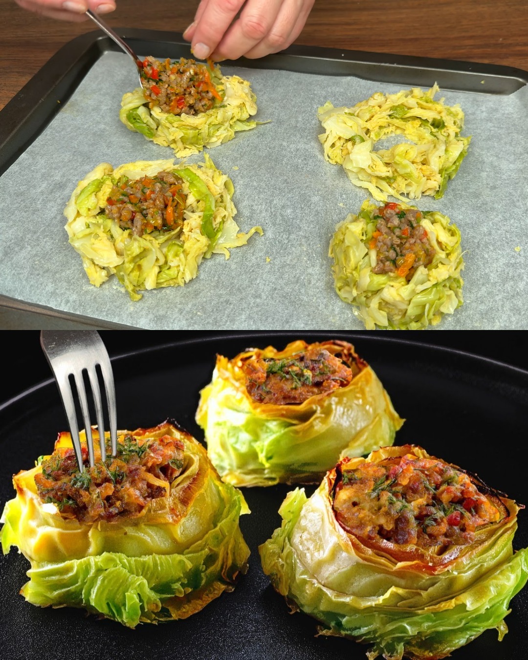 Baked Cabbage and Ground Meat Casserole with Yogurt-Mustard Dressing