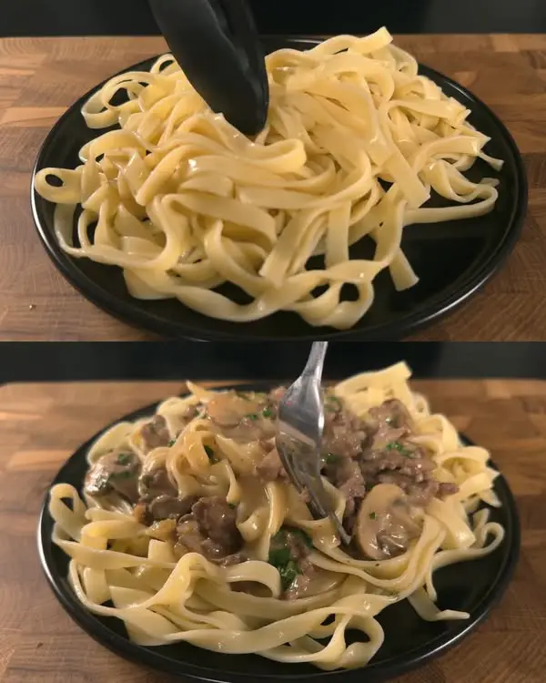 Creamy Mushroom & Minced Meat Pasta in Garlic-Mustard Sauce