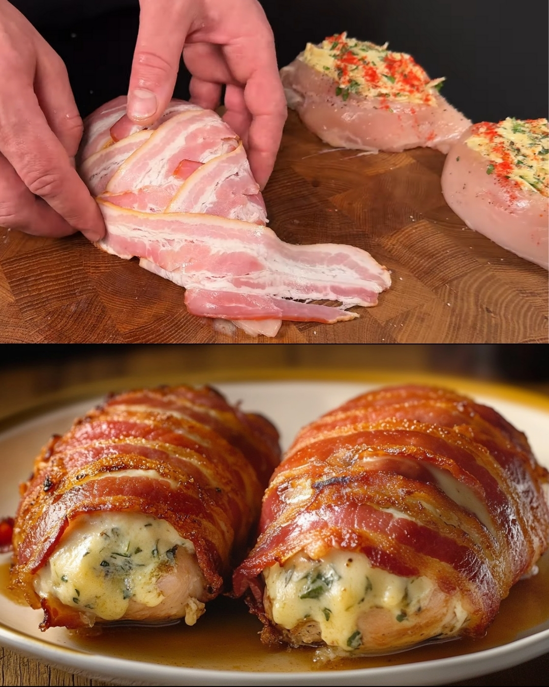 Bacon-Wrapped Cheese-Stuffed Chicken with Fresh Green Salad & Soy-Garlic Mayo