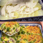 Broccoli-Potato Mushroom Au Gratin with Silky Nutmeg Cheese Sauce