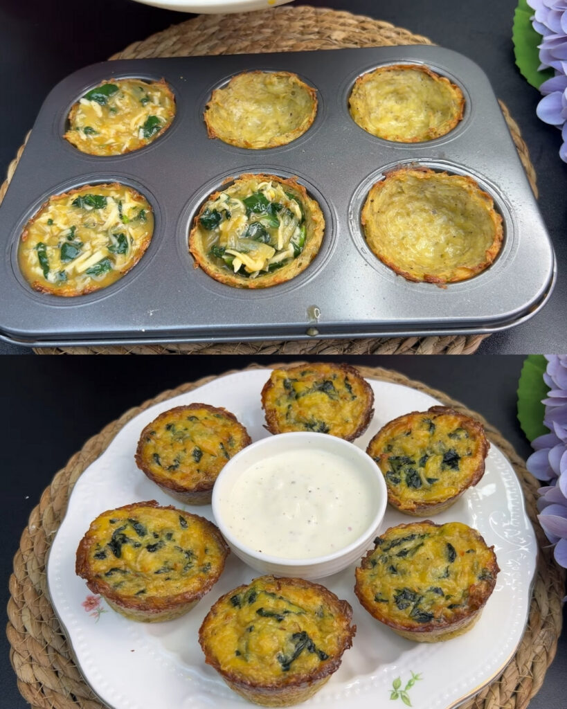 Potato & Spinach Savory Muffins with Creamy Garlic Sauce