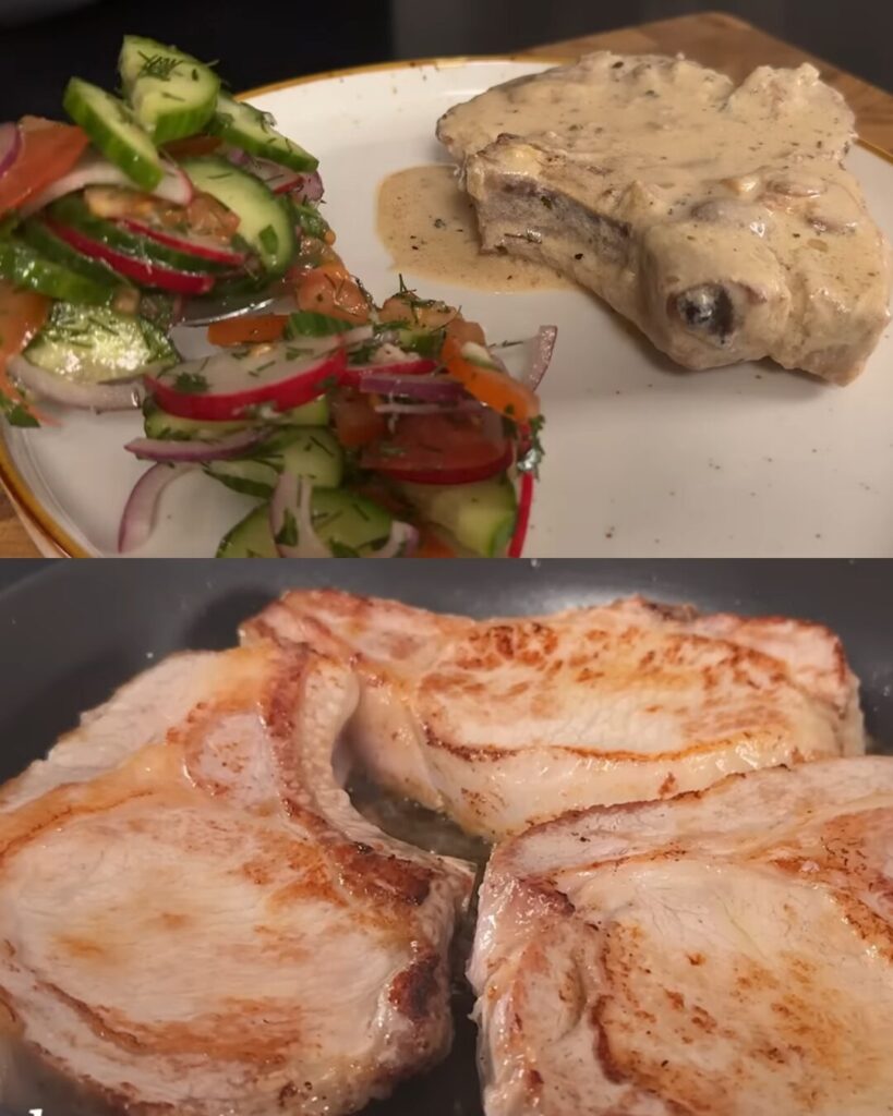Creamy Pork Steaks with Mushroom Sauce finished dish