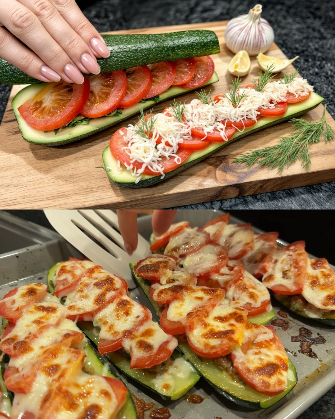 Savory Chicken & Mozzarella Stuffed Zucchini Boats