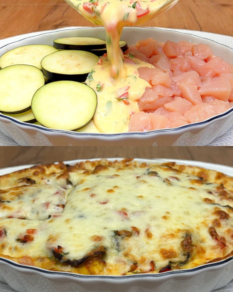 Curried Chicken & Eggplant Bake with Mozzarella Crown