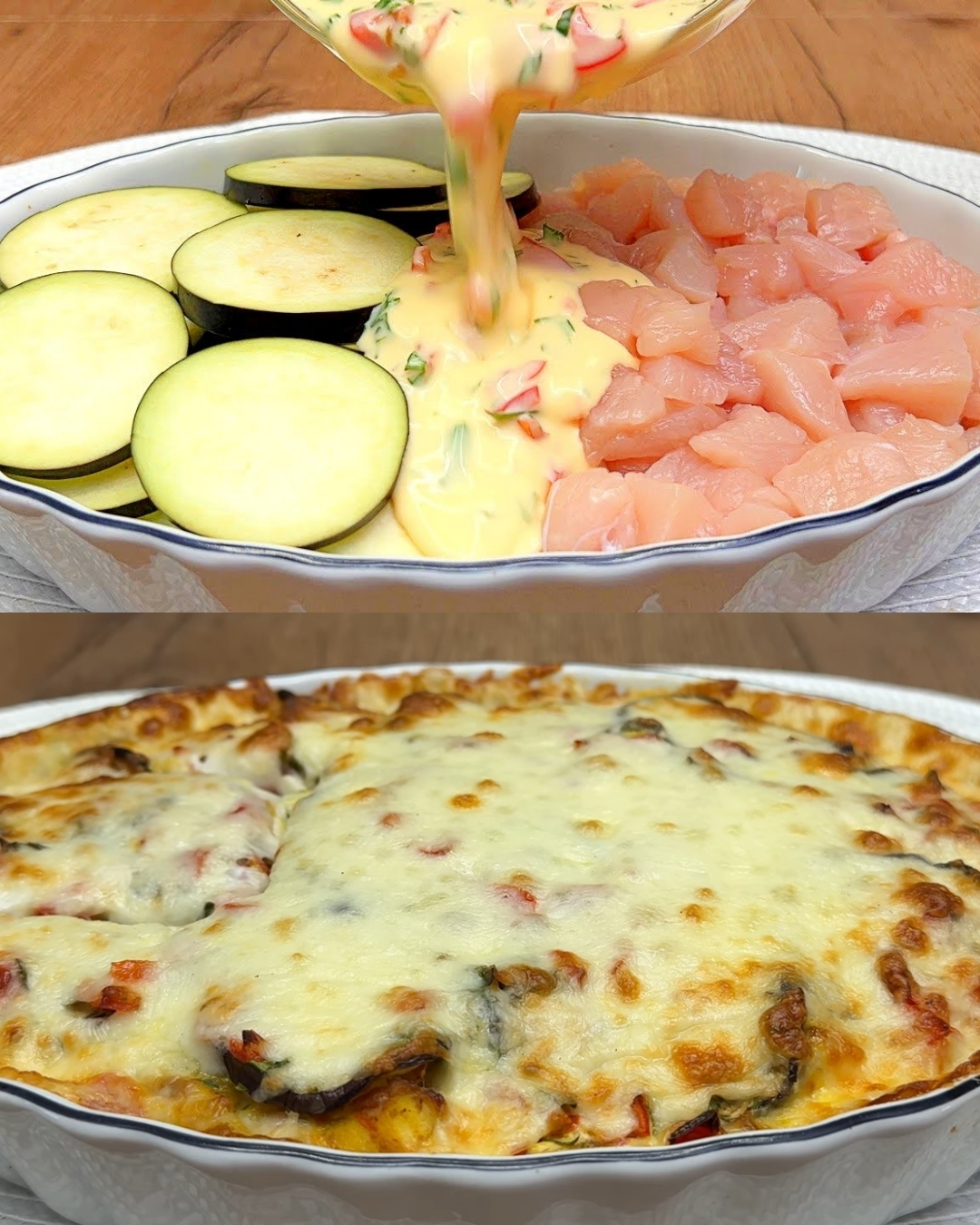 Curried Chicken & Eggplant Bake with Mozzarella Crown