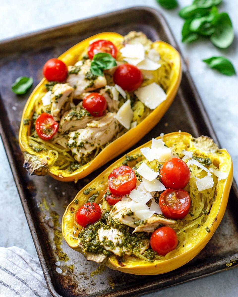 Pesto Chicken Spaghetti Squash