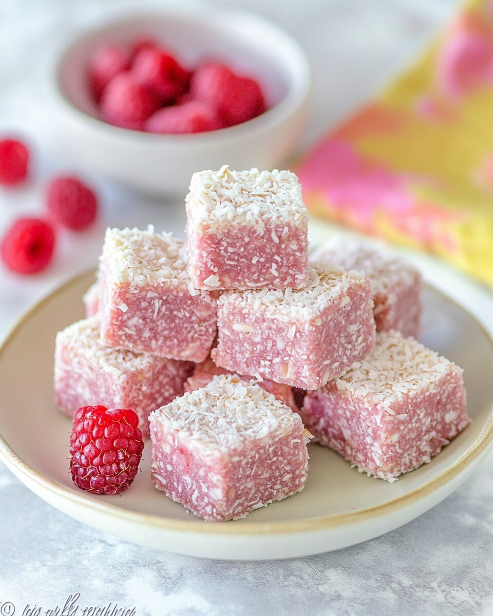 Raspberry Coconut Fudge Bites