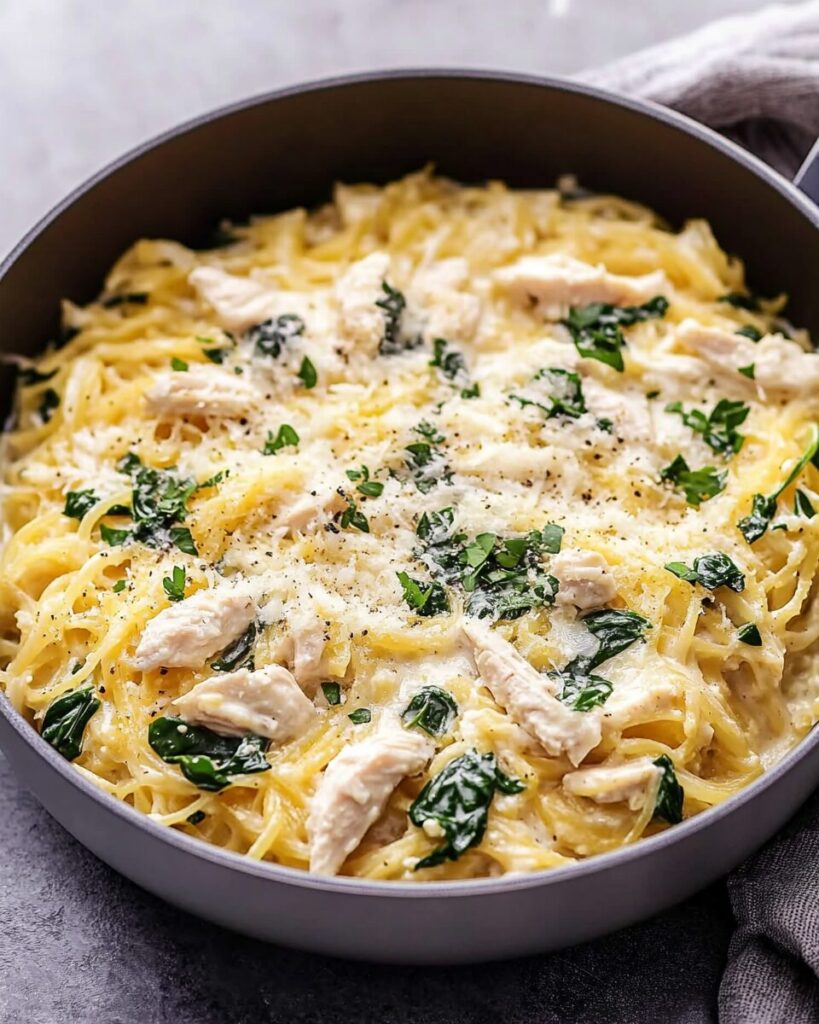 Chicken Spinach Spaghetti Squash Alfredo