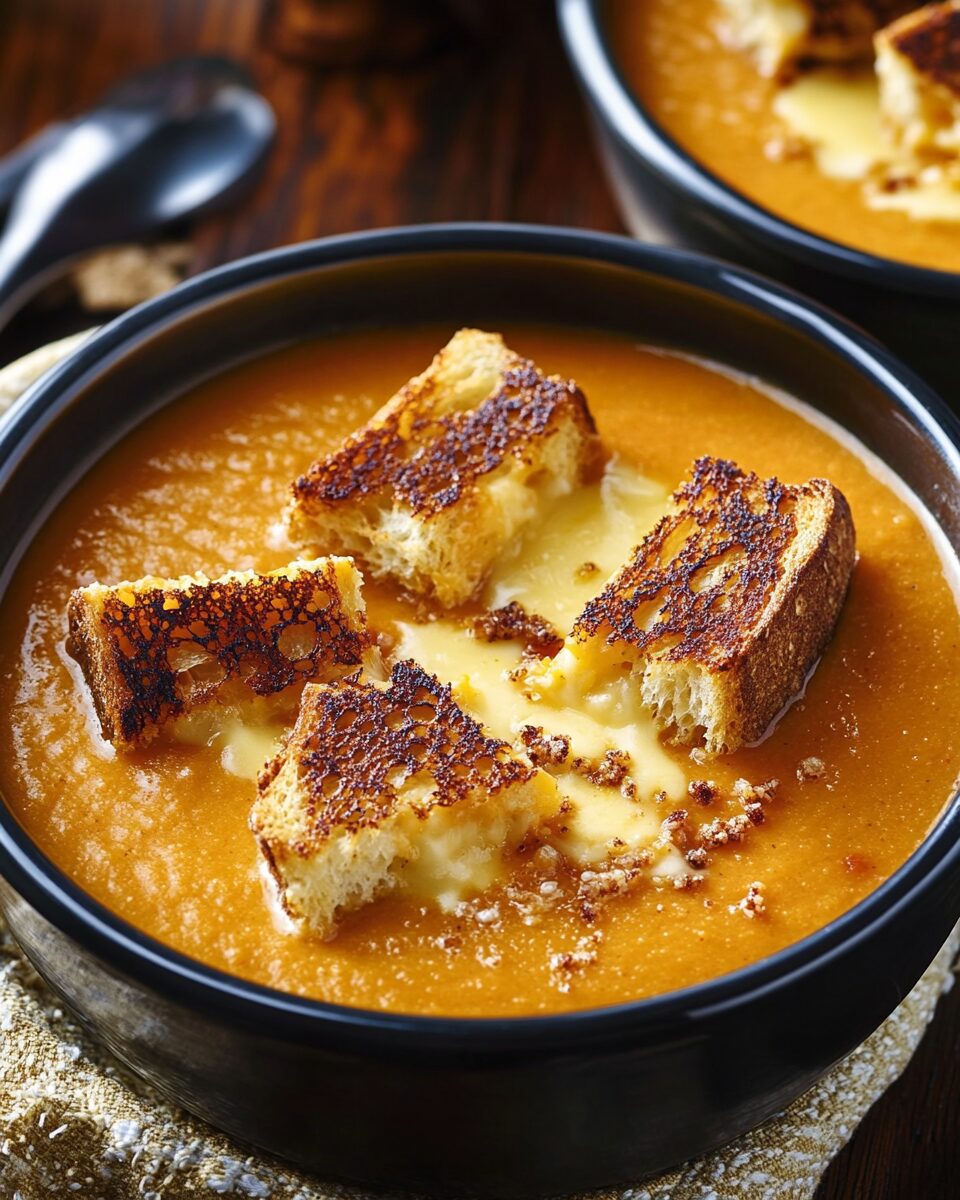 Tomato Bisque with Grilled Cheese Croutons