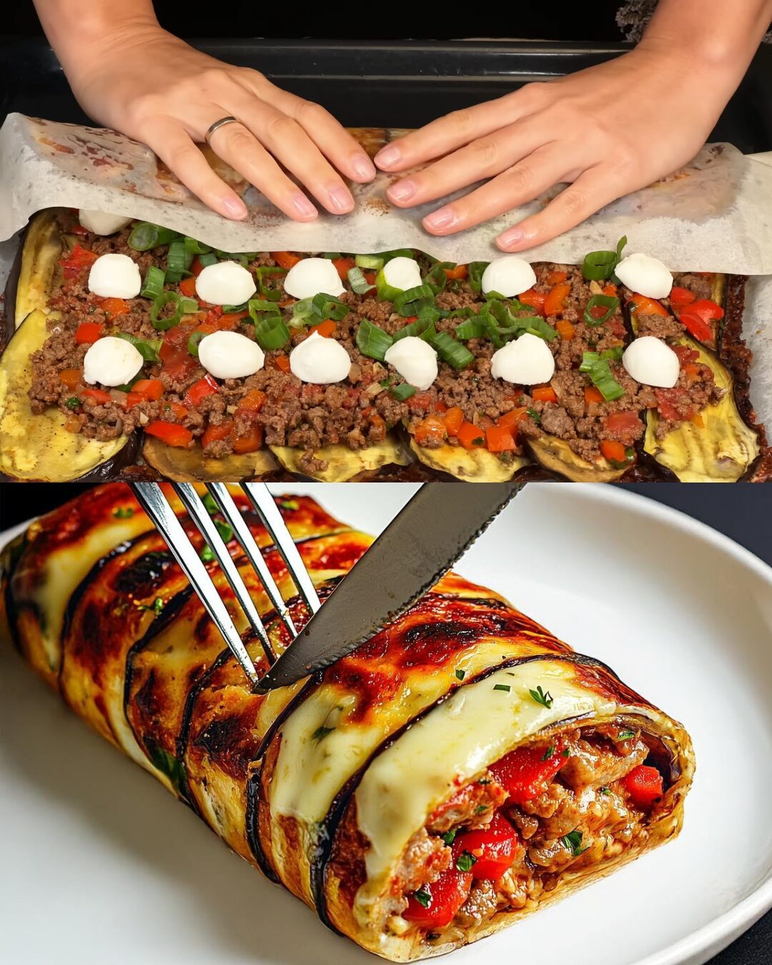Delicious Stuffed Eggplant Rolls with Ground Beef and Mozzarella