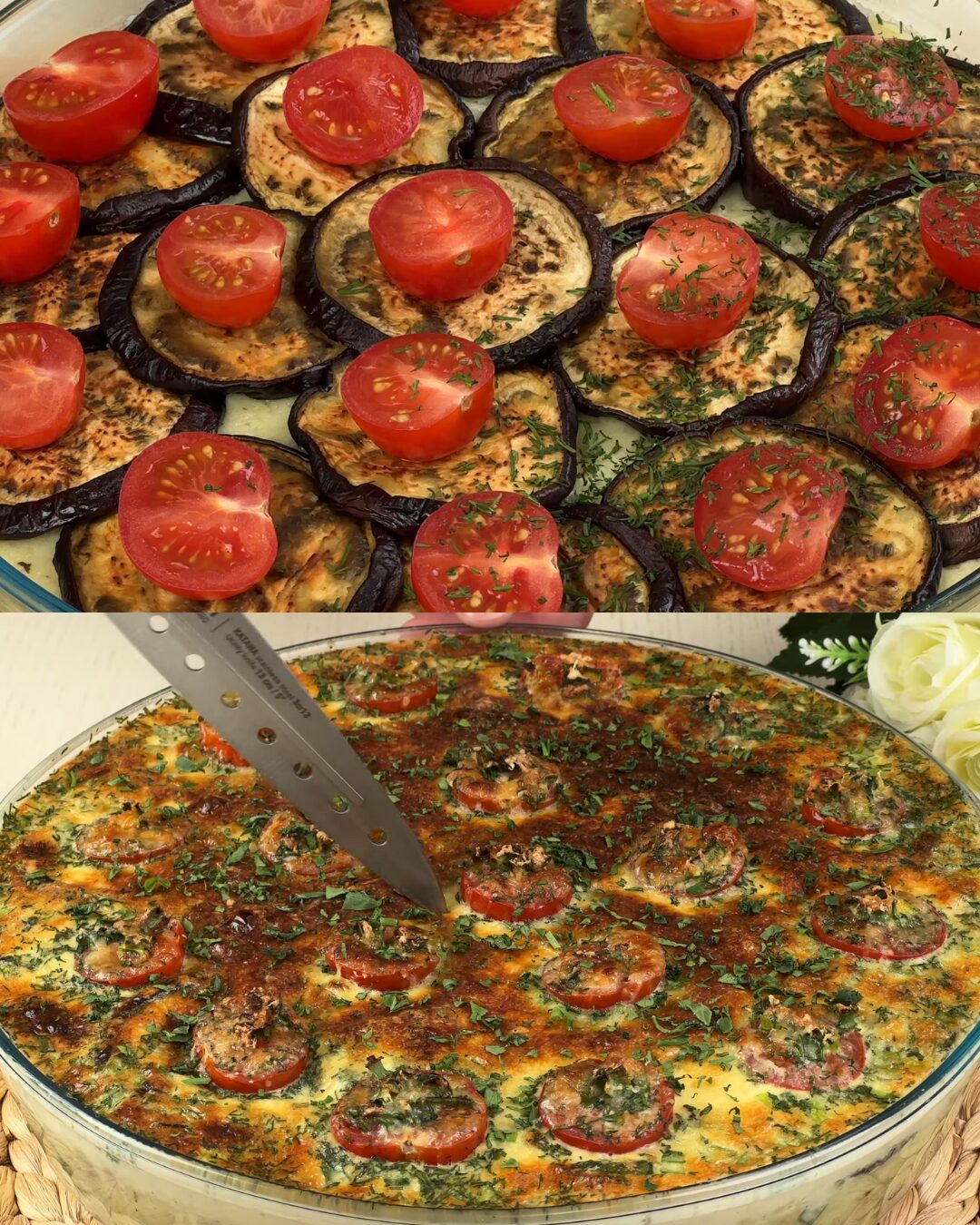 Stuffed Eggplant with Potato, Cheese, and Pesto Sauce