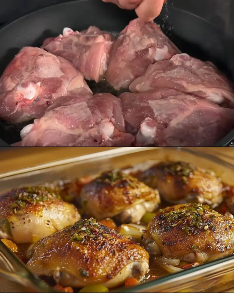 Baked Chicken Thighs with Mixed Vegetables and Rice in Honey–Lemon Ginger Sauce