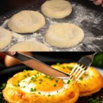 Fluffy Potato Flatbreads with Mozzarella, Garlic Cream & Quail Eggs