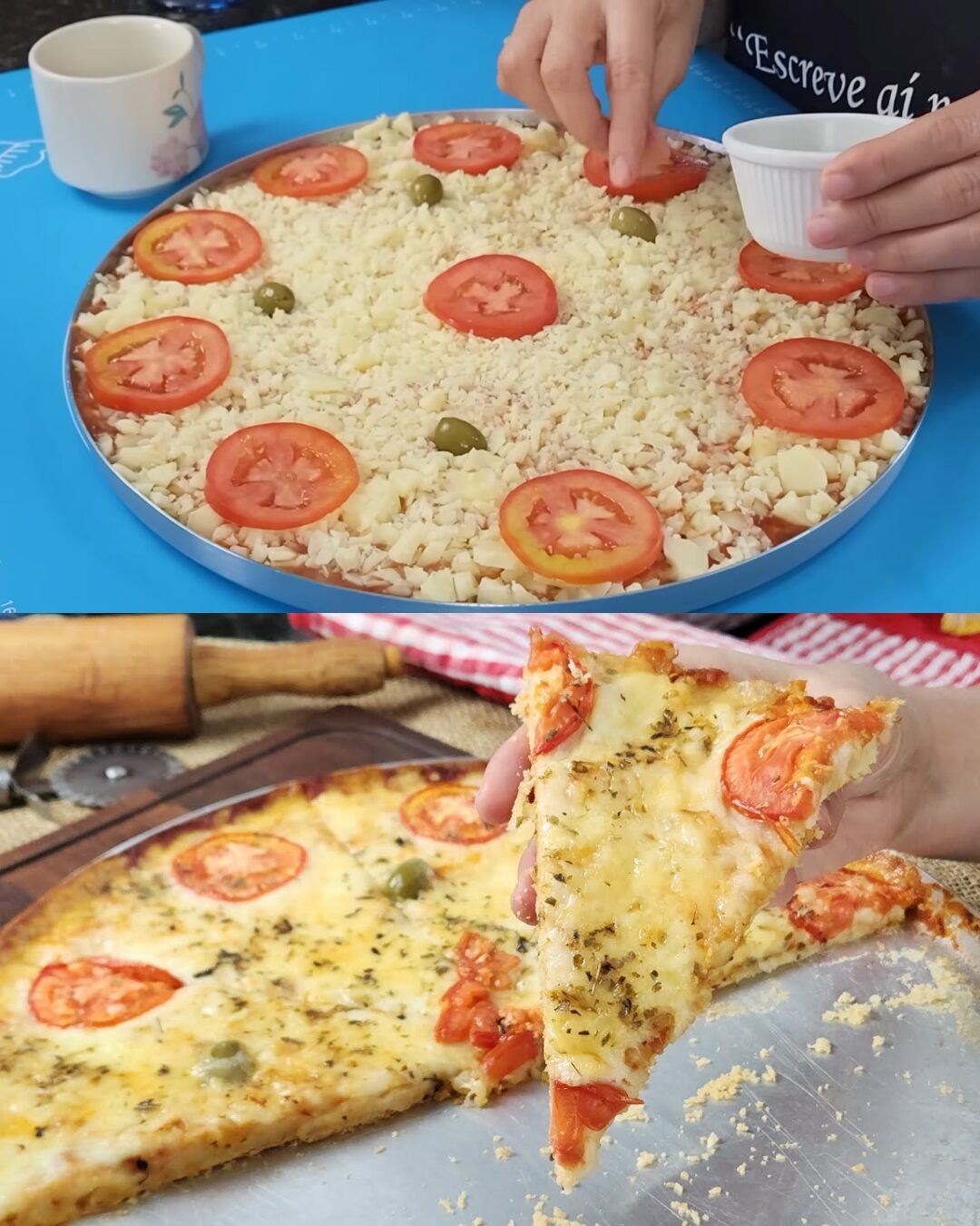 No-Knead No-Rise Skillet Pizza with Cheese & Tomato