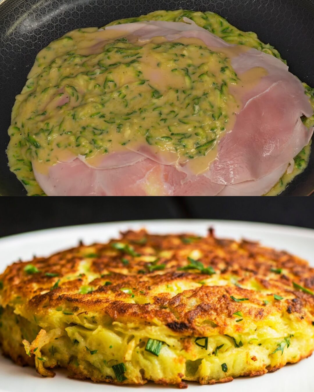 Zucchini, Ham, and Mozzarella Skillet Bake