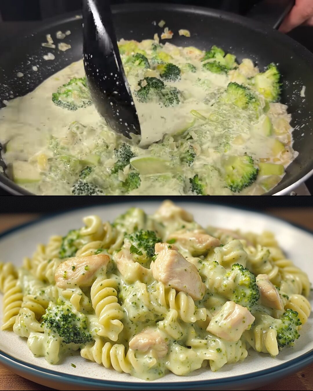 Creamy Chicken, Zucchini & Broccoli Pasta with Basil-Pine Nut Pesto