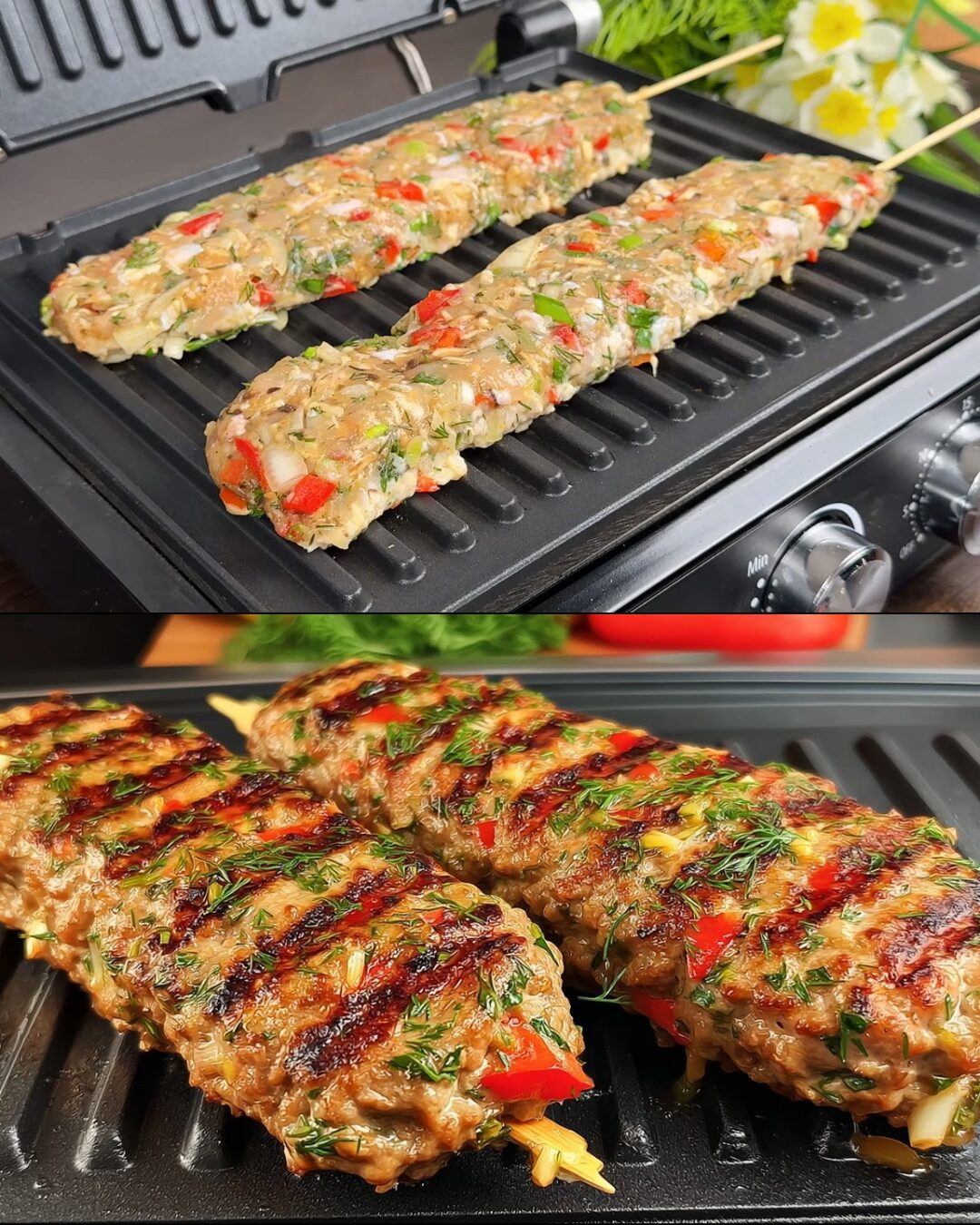Grilled Ground Meat & Vegetable Kebabs