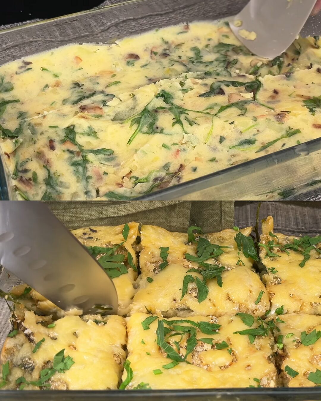 Cheesy Mushroom and Potato Casserole with Fresh Herb Salad