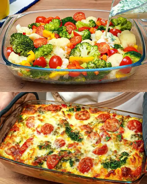 Vegetable-Packed Broccoli and Cauliflower Egg Bake