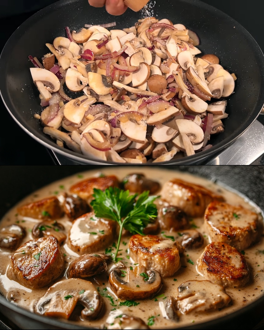 Pork Carbonade with Creamy Mushroom Sauce and Herbed Bulgur