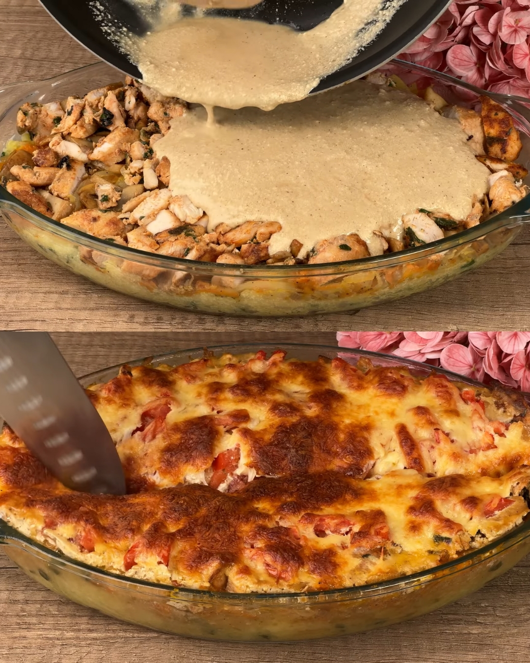 Layered Chicken and Vegetable Casserole with Creamy Mushroom Sauce