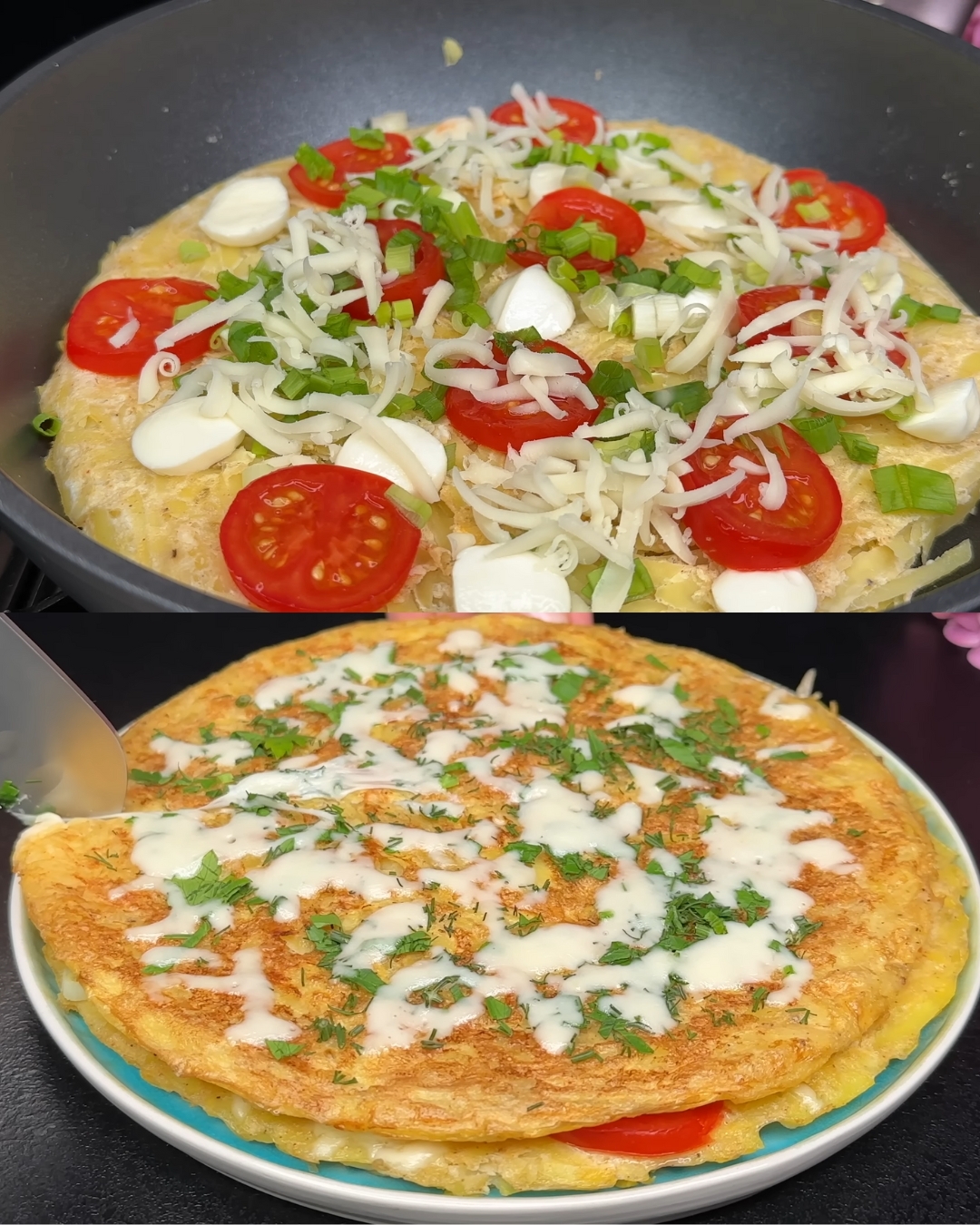 Golden Potato and Cheese Egg Bake with Herbed Yogurt Drizzle