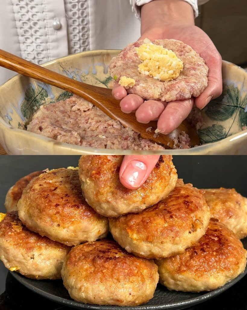 Stuffed Meat and Egg Patties with Crispy Potato Coating finished dish