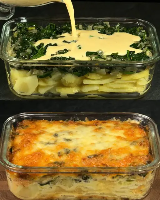 Cheesy Baked Spinach and Potato Casserole
