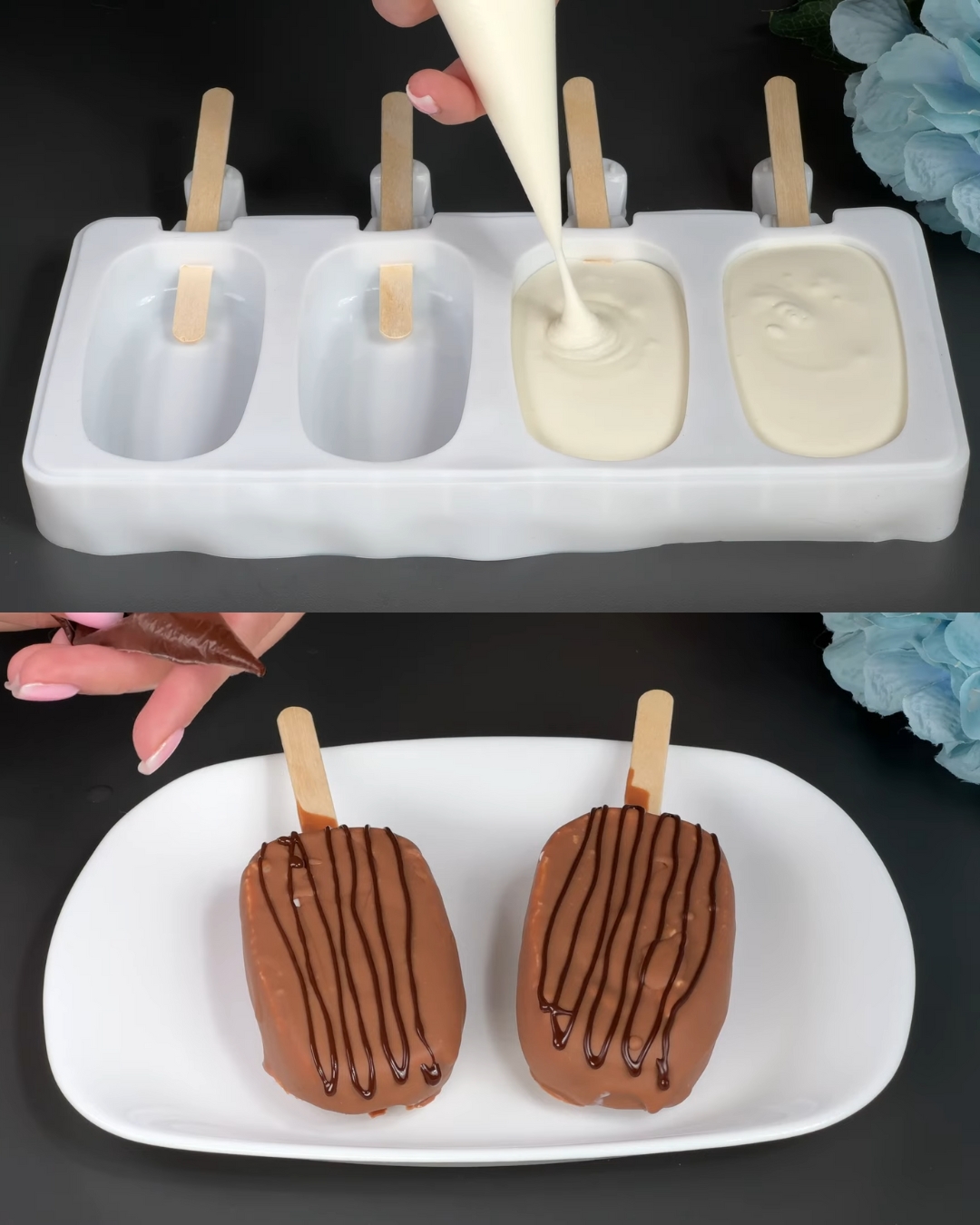 Creamy Chocolate Ice Cream Cups with Condensed Milk and Ganache Topping