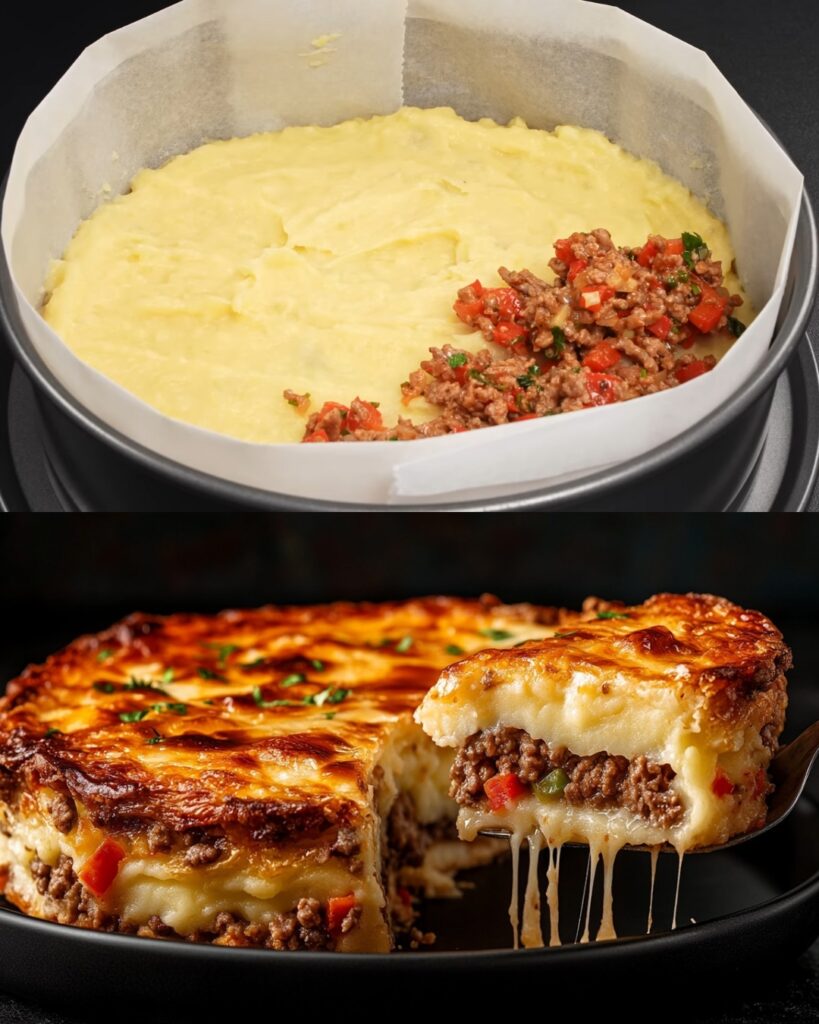 Hearty Ground Beef and Potato Layered Bake with Garden Salad