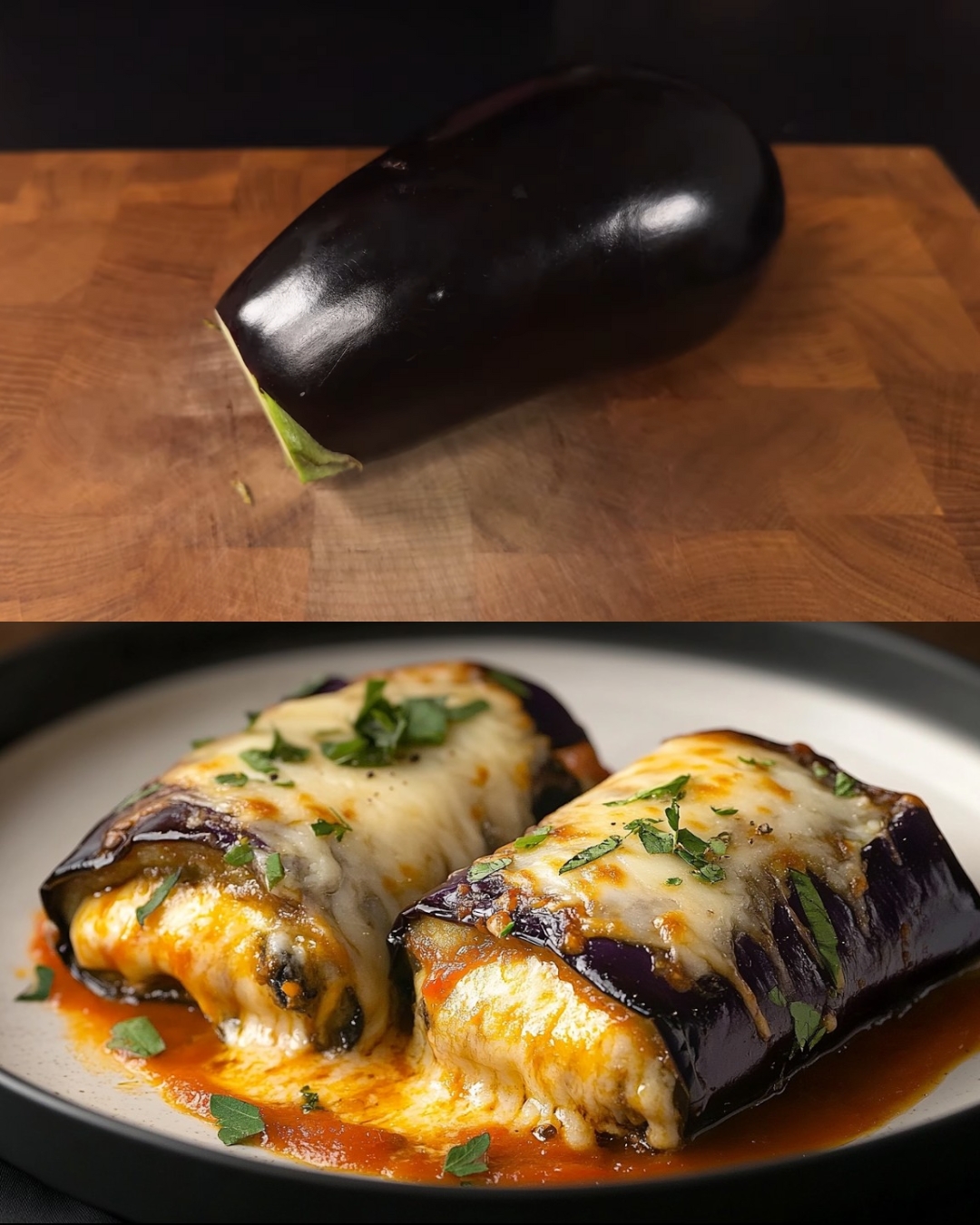 Roasted Eggplant and Tomato Bake with Garlic Herb Sauce
