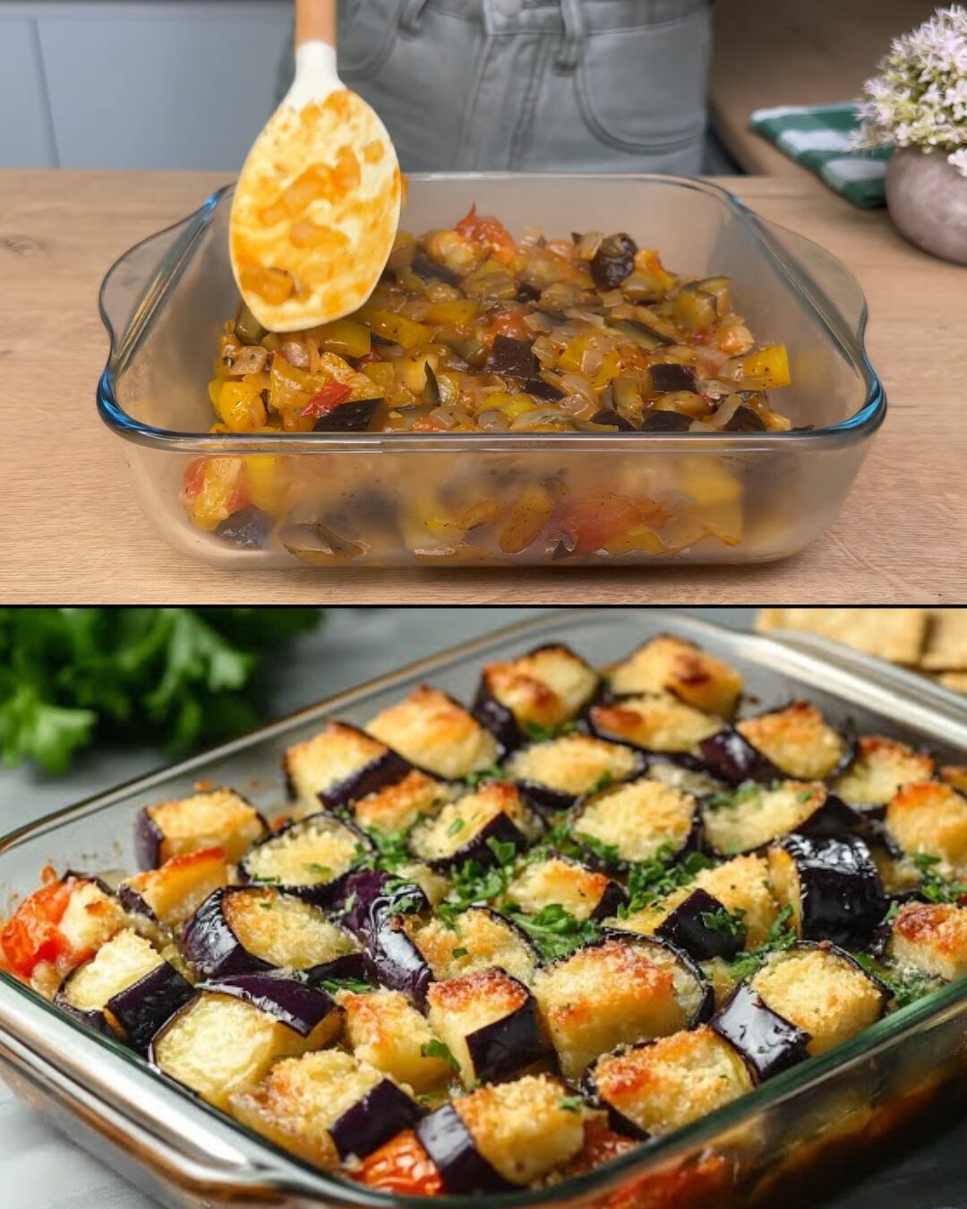 Baked Eggplant Boats with Mozzarella, Tomato & Herbs