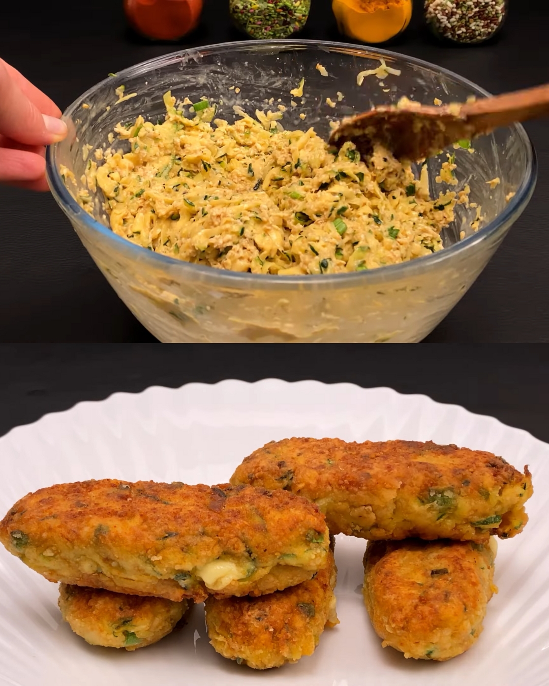 Zucchini Potato Fritters with Bell Pepper and Cheese