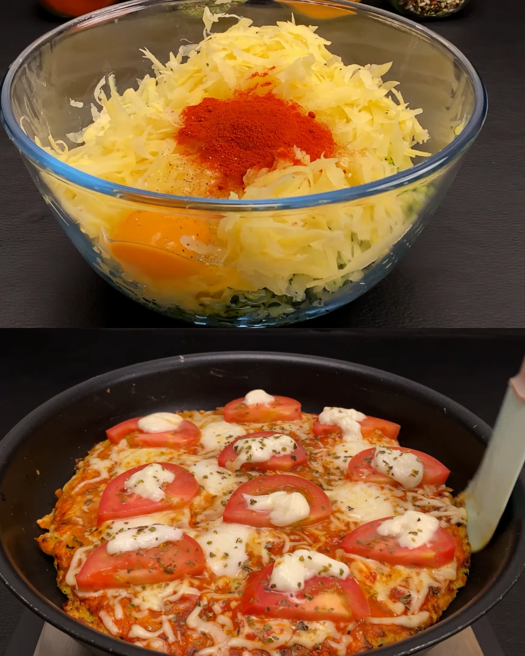 Zucchini-Potato Pizzas with Tomato Toppings