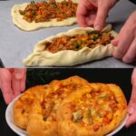 Stuffed Flatbread with Spiced Minced Meat and Vegetables