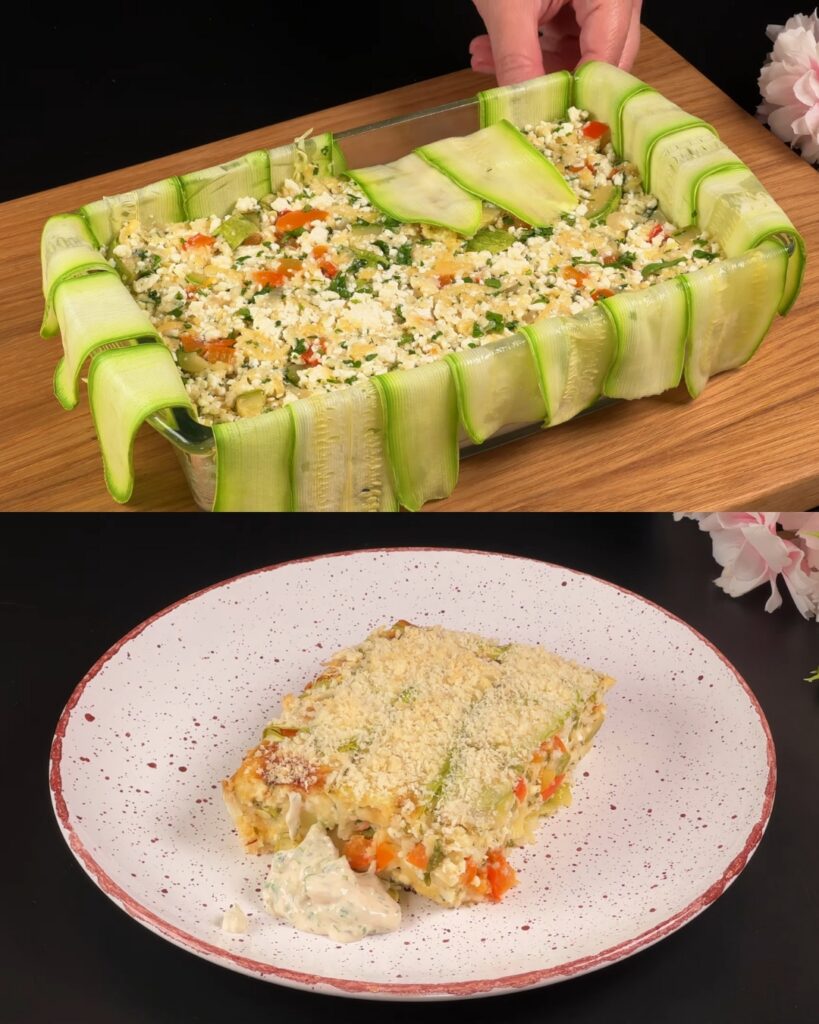 Zucchini Bake with Cottage Cheese and Garlic-Yogurt Cucumber Sauce