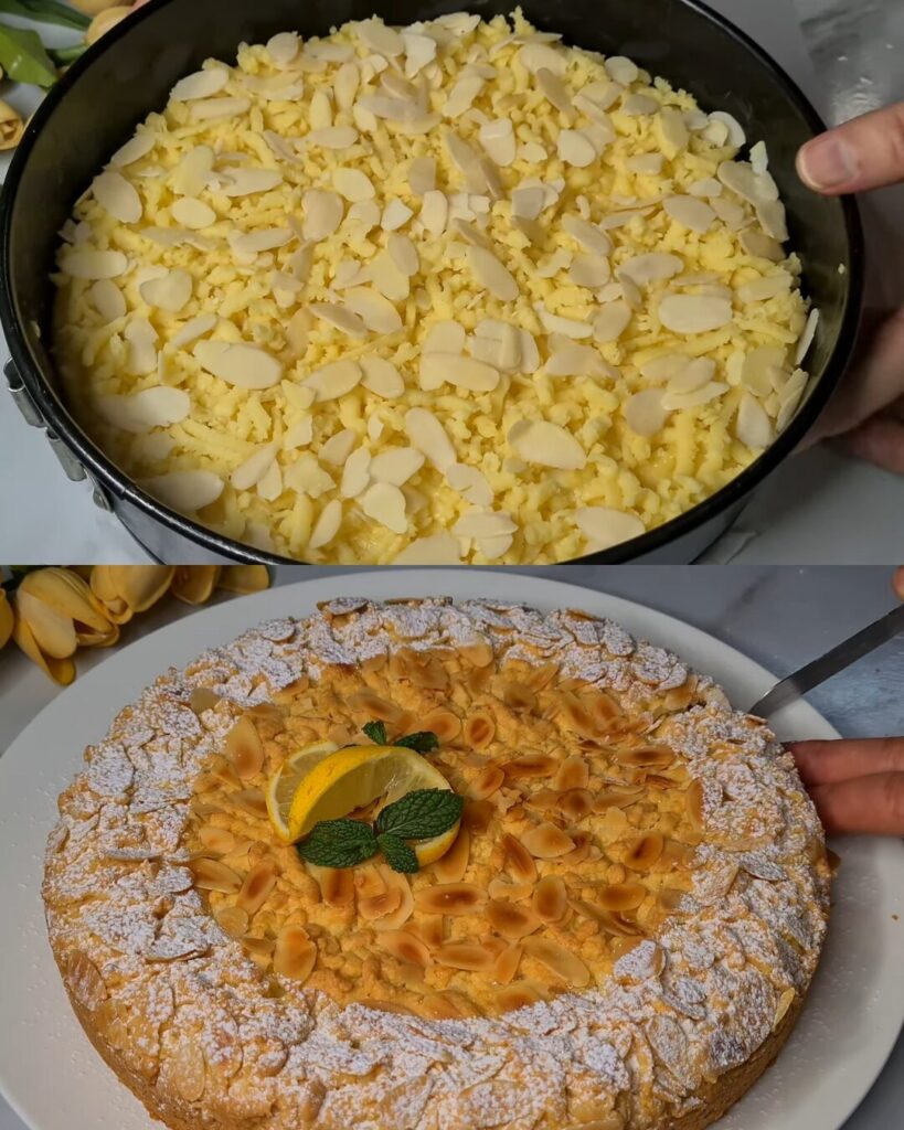 Lemon Cream Tart with Almond Flakes and Buttery Crust