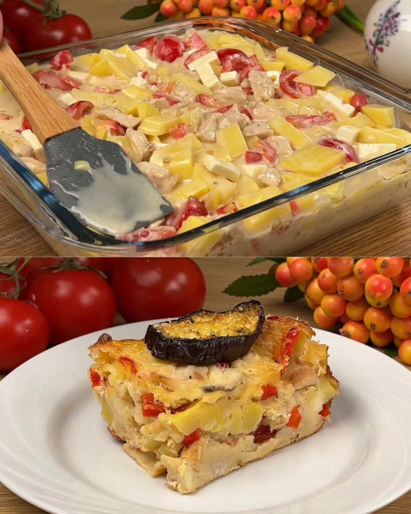 Creamy Chicken & Roasted Vegetable Egg Bake