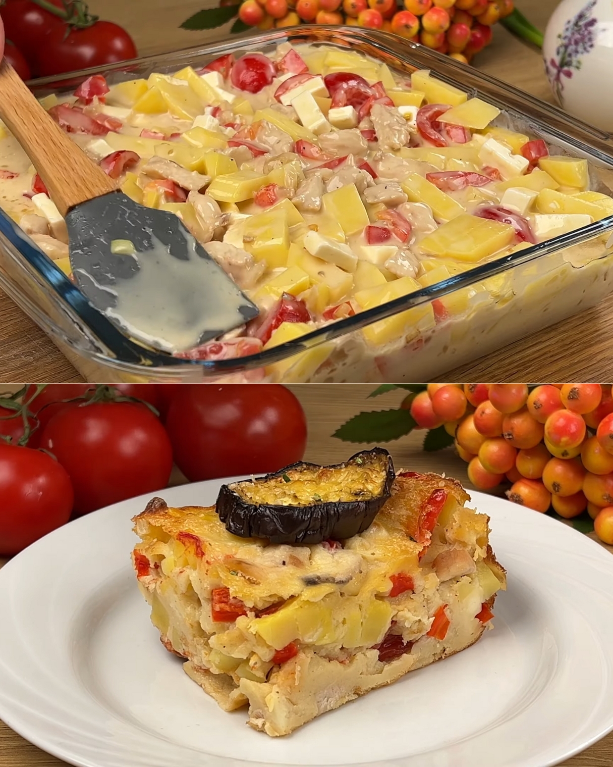 Creamy Chicken & Roasted Vegetable Egg Bake