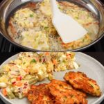 Golden Chicken Veggie Cakes with Creamy Egg Pickle Salad