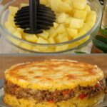 Hearty Minced Meat & Potato Casserole with Quick Pickled Onion