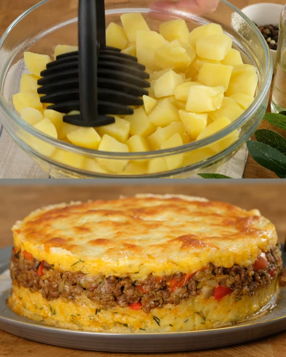 Hearty Minced Meat & Potato Casserole with Quick Pickled Onion