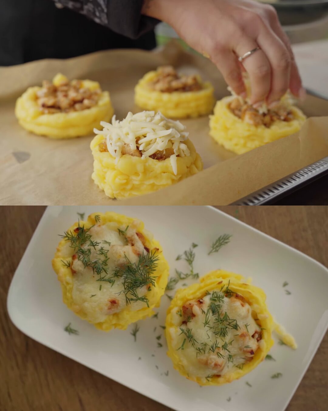 Cheesy Chicken-Stuffed Mashed Potato Nests