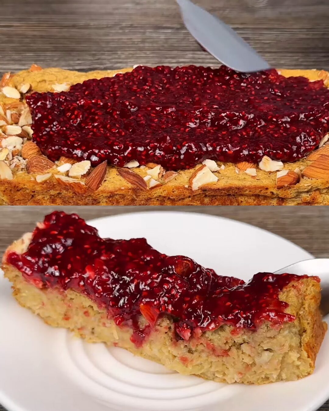 Apple Banana Baked Oat Cake with Almonds and Berries