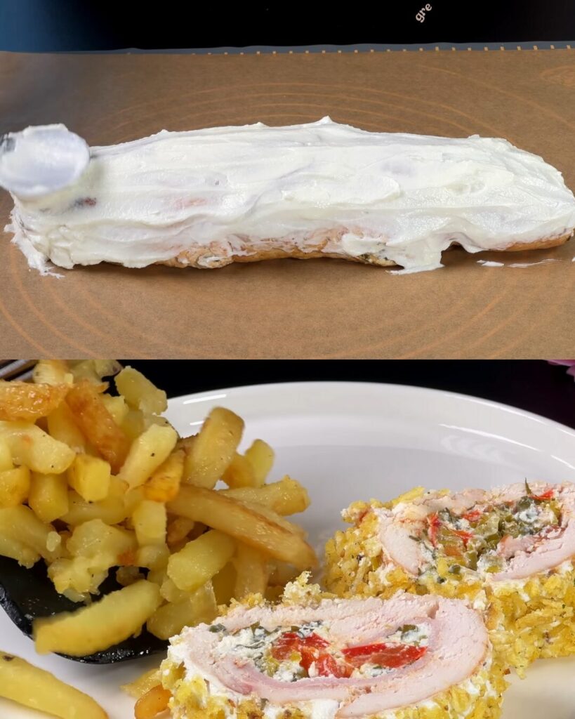 Chicken Fillet Bake with Ham, Mascarpone & New Potato Salad finished dish