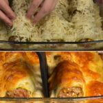 Stuffed Zucchini Rolls with Mashed Potato Base and Cheesy Pork Filling