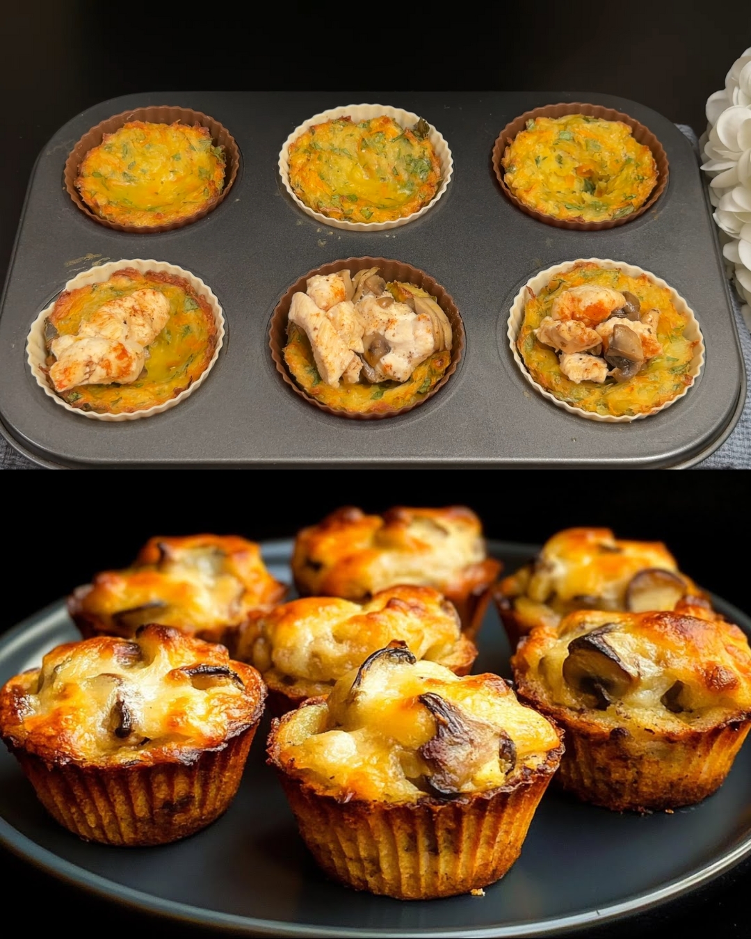 Savory Chicken & Mushroom Muffins with Melty Mozzarella