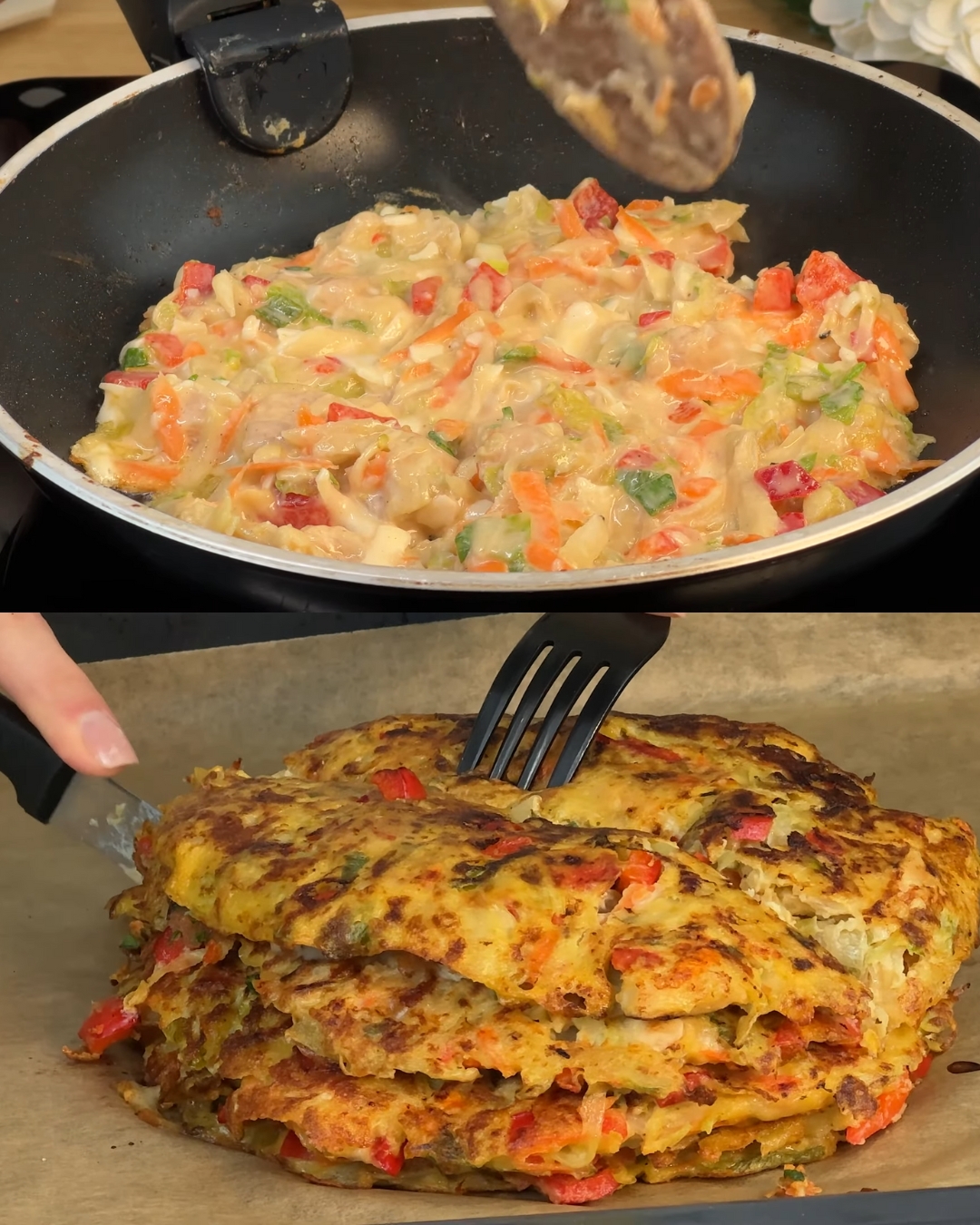 Golden Potato & Cabbage Tower with Chicken, Cheese, and Tomato-Parsley Sauce