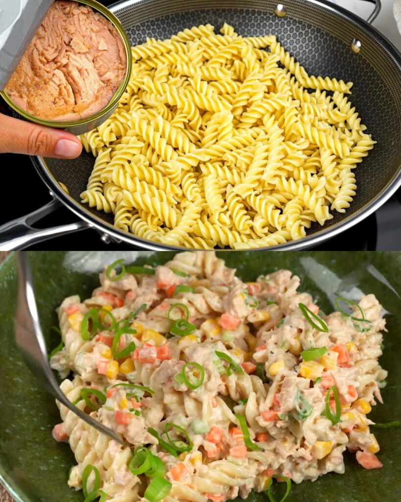 Creamy Tuna Pasta Salad with Corn, Carrot, and Celery