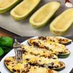 Stuffed Zucchini with Pineapple, Mushrooms, and Cheese